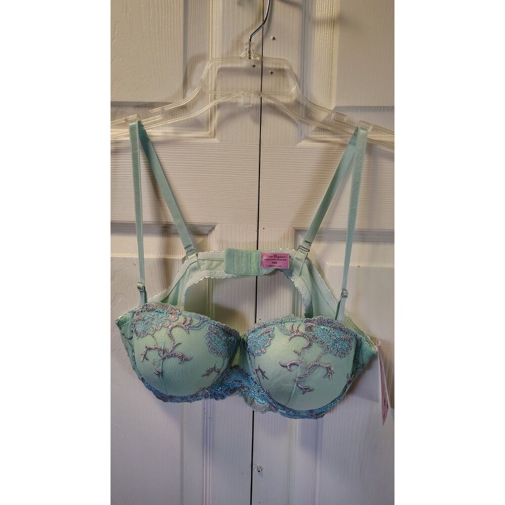 NWT Bare Elegance Pure Platinum Collection Mint & Purple Embroidered Lace 38B